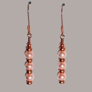 Elegant Pink Faux Pearl Handcrafted Copper Plated Earrings Gift Boho Feminine